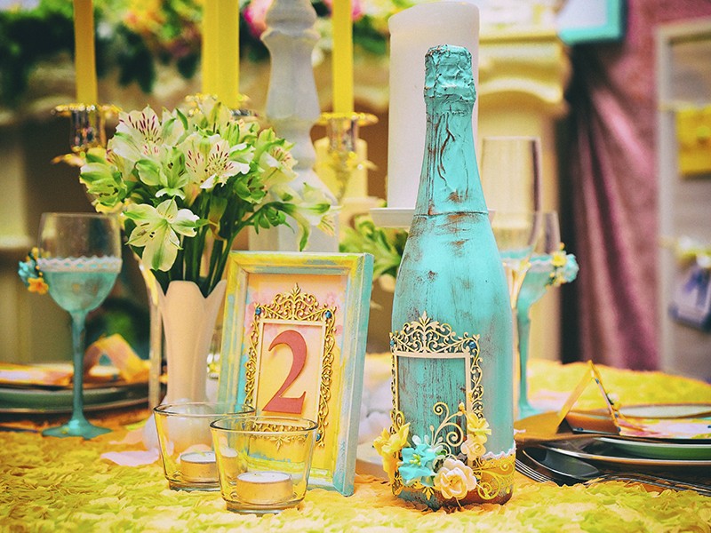 Flower and candle decoration for a wedding, noise effect added