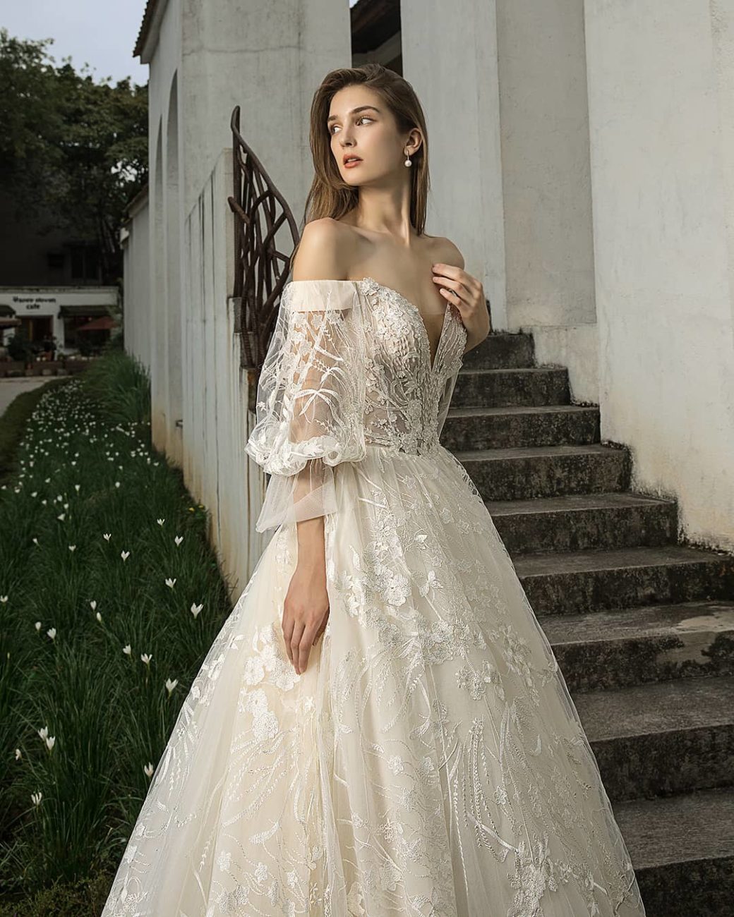 vestido de noiva com manga bufante