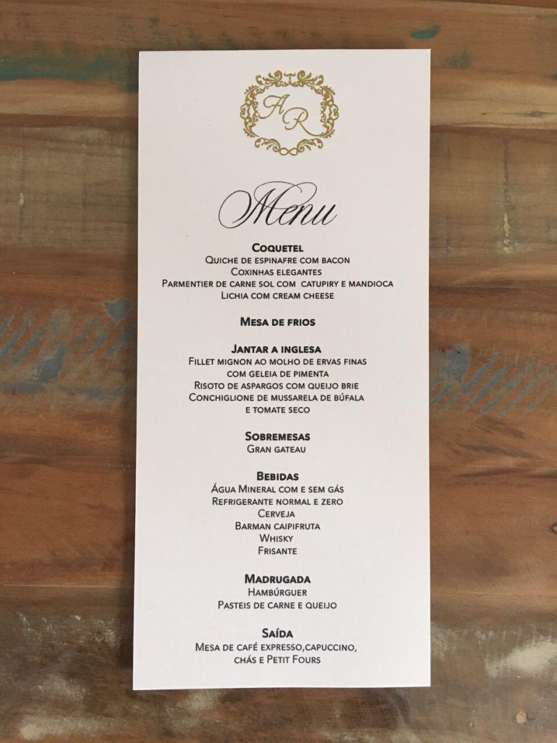 menu do casamento