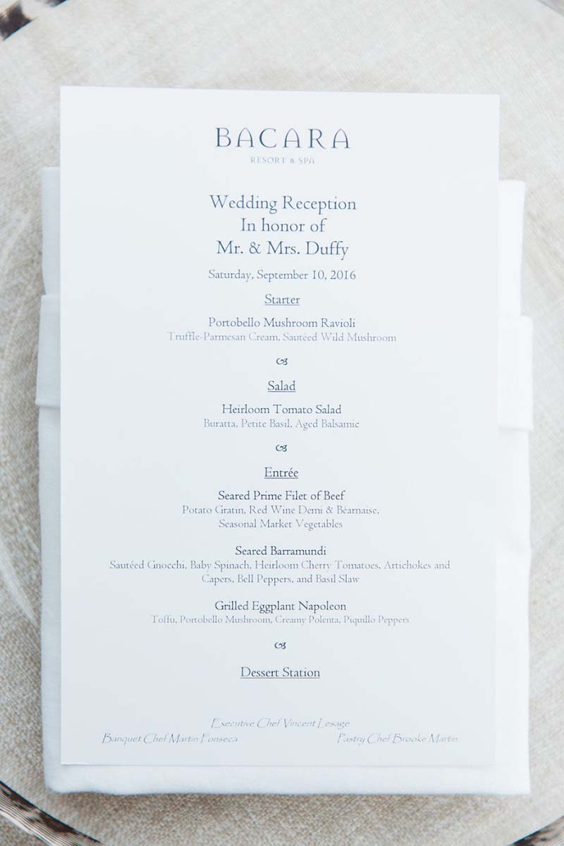 menu do casamento