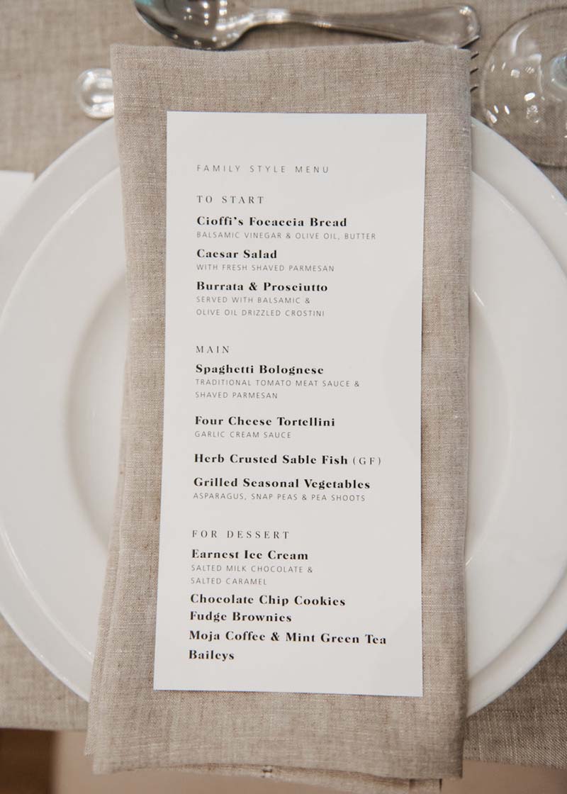 menu do casamento