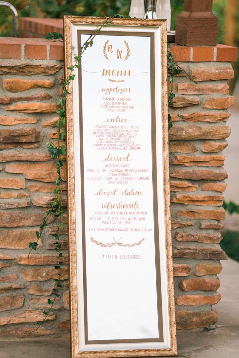 menu do casamento