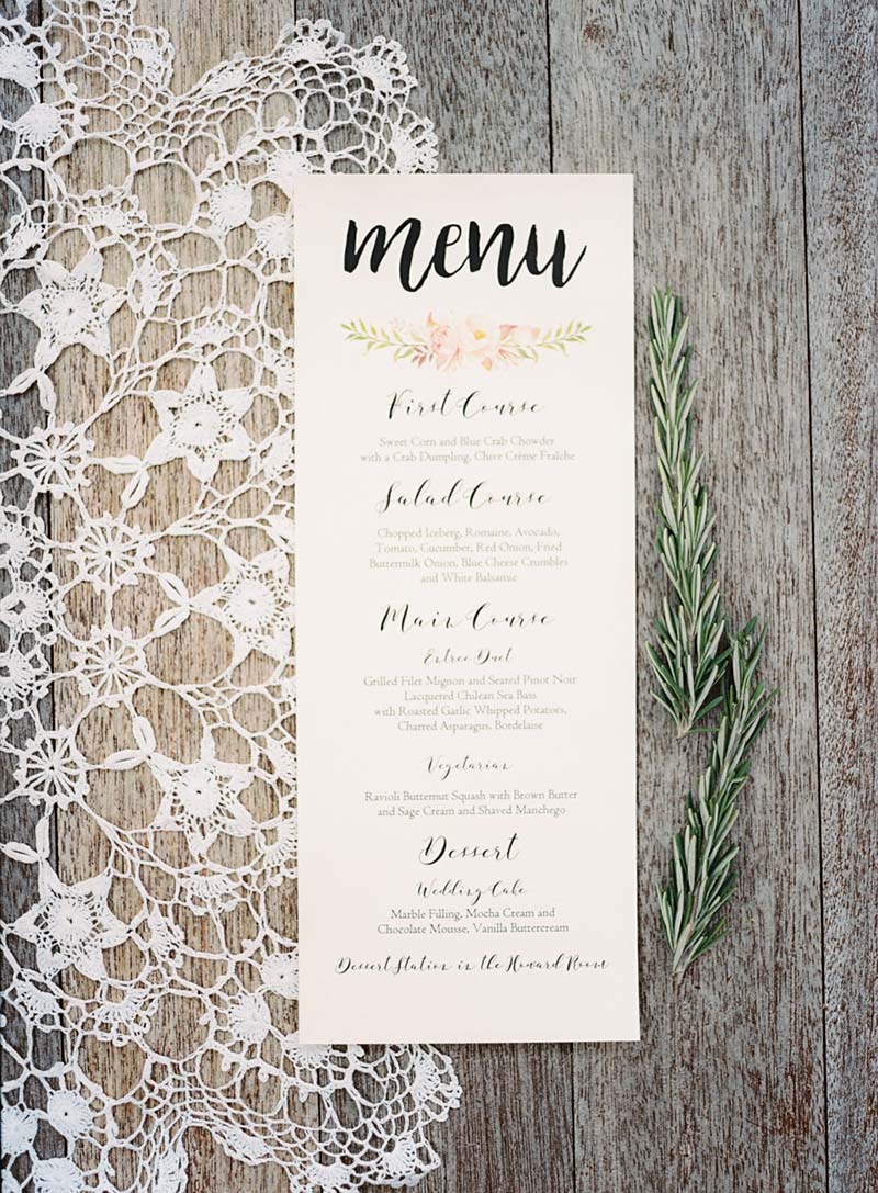 menu do casamento