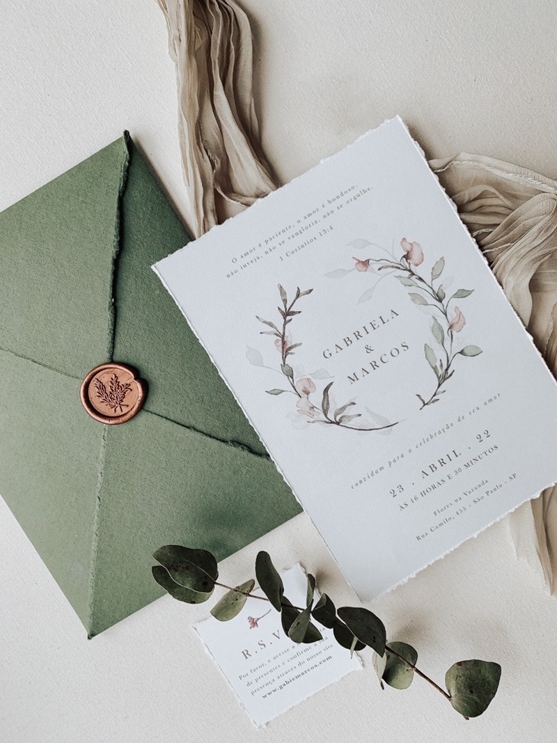 convite de casamento verde oliva