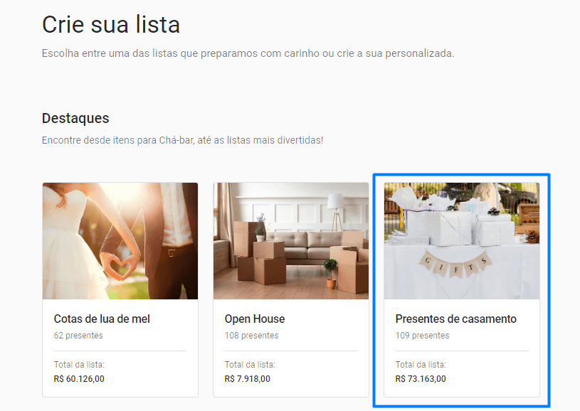 Site iCasei: presentes de casamento