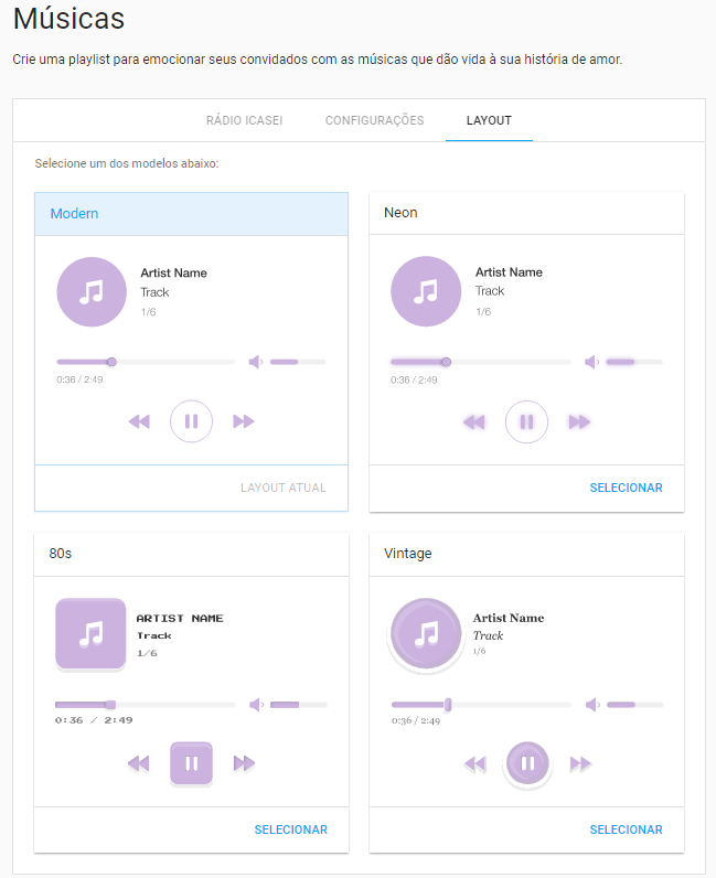 screenshot da página para fazer o design da playlist no icasei