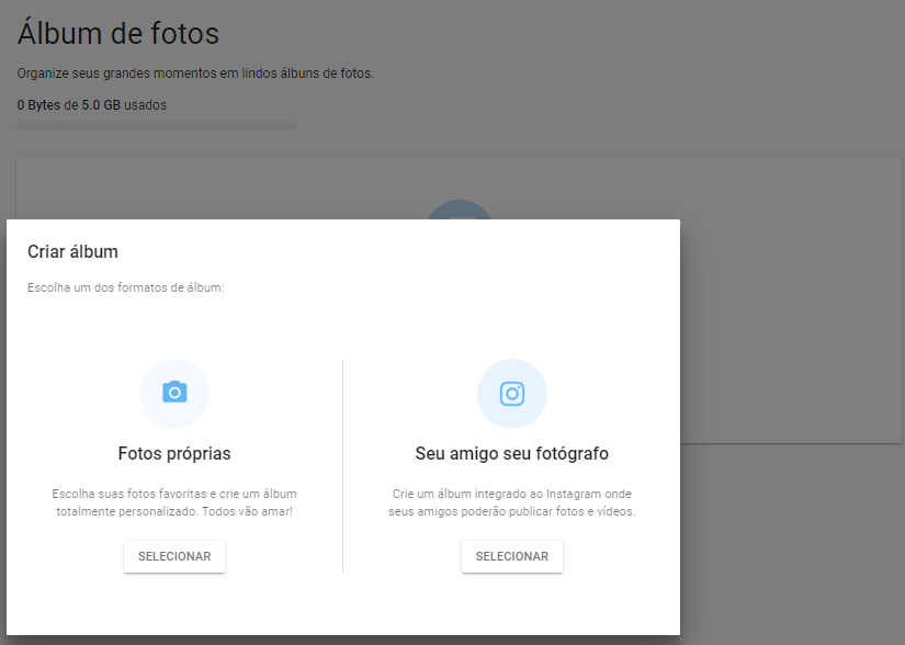 screenshot da aba de inserção de álbum de icasei