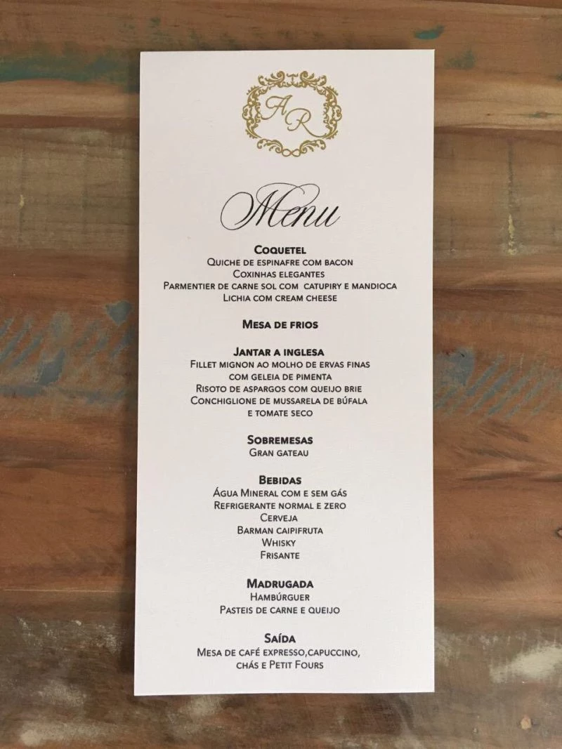 menu do casamento