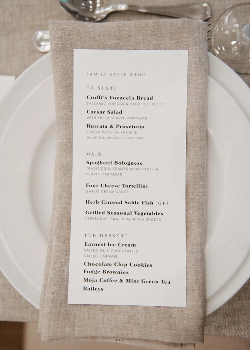 menu do casamento